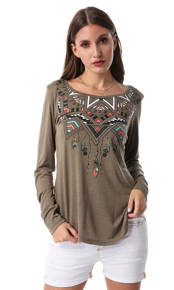 54199 Bohoo Printed Long Sleeved Tee Olive