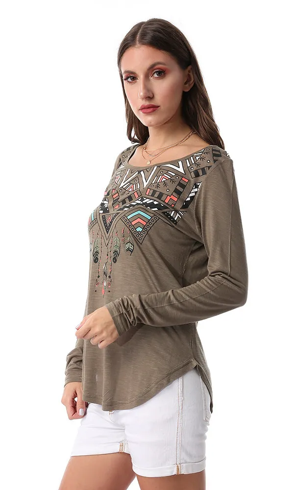 54199 Bohoo Printed Long Sleeved Tee Olive