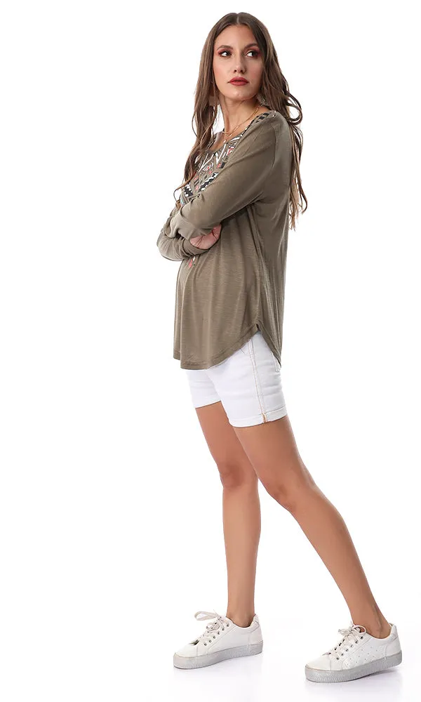 54199 Bohoo Printed Long Sleeved Tee Olive