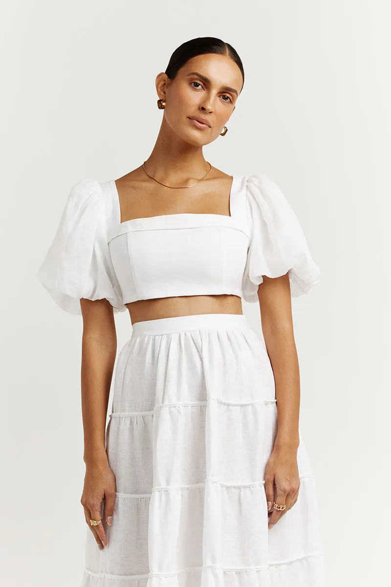 AISLE WHITE LINEN SLEEVED TOP