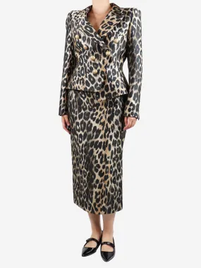 Animal Print Leopard-print peak-lapel woven blazer and skirt set - size UK 12