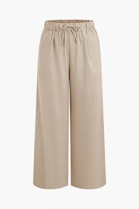 Basic Drawstring Wide Leg Pants