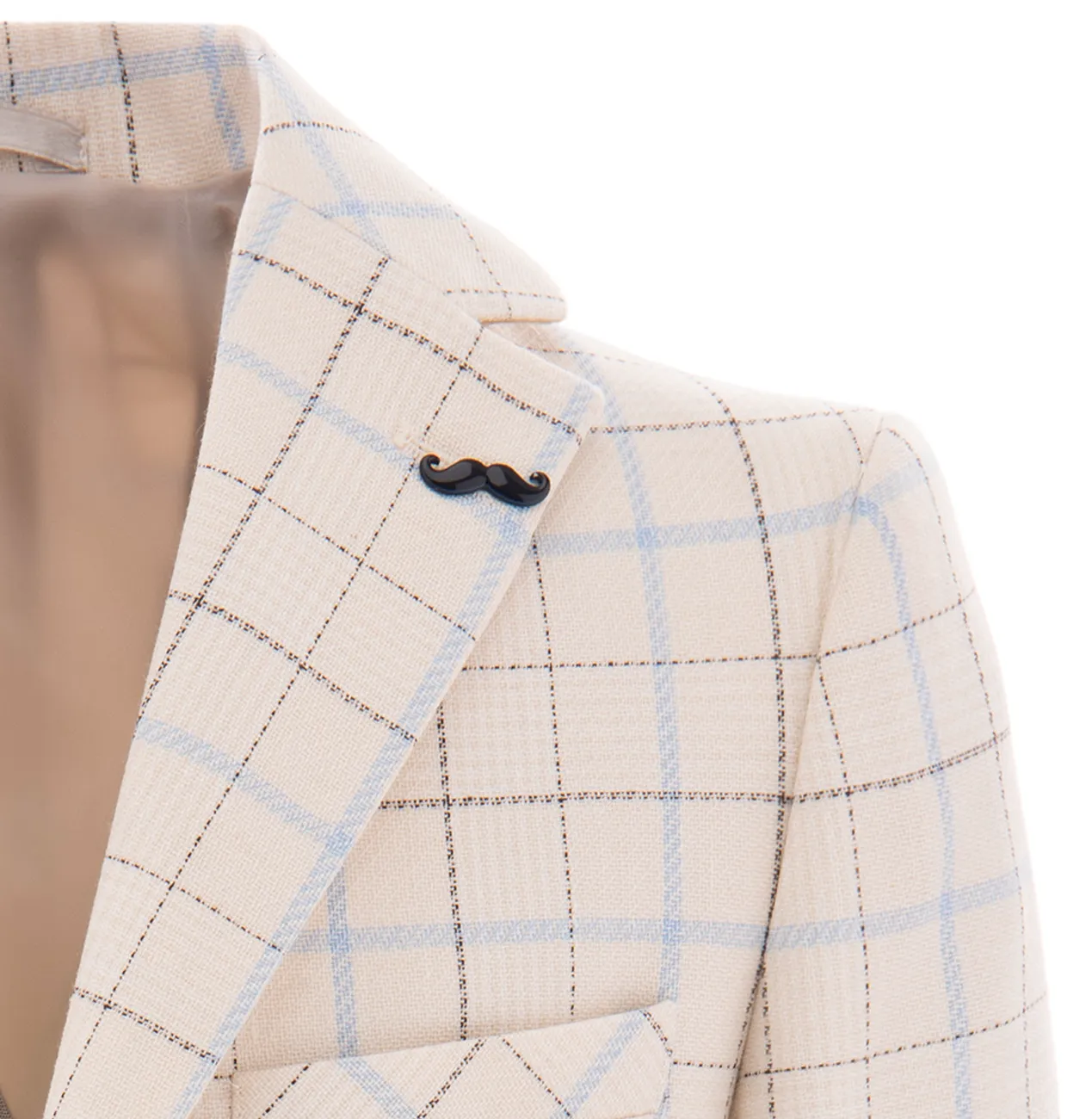 Beige Plaid Print Blazer