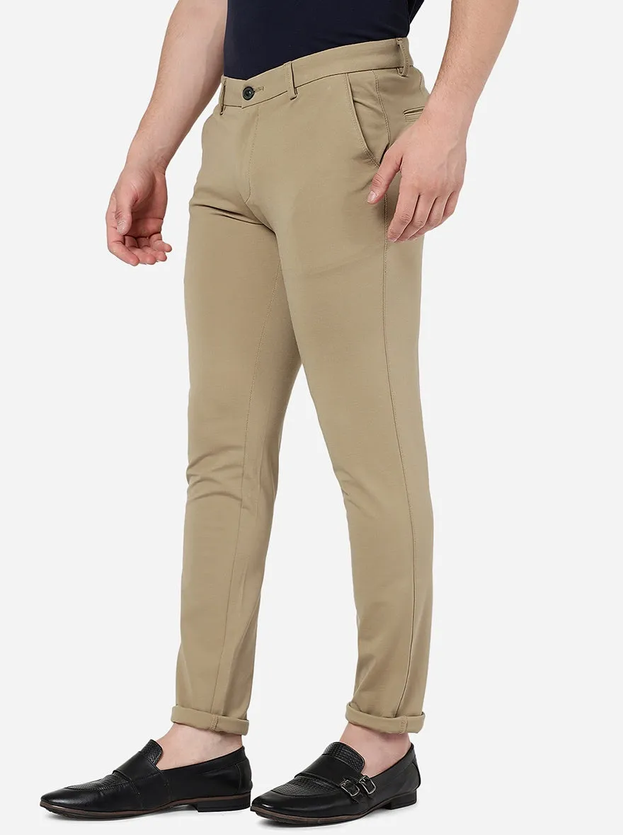 Beige Solid Venice Fit Casual Trouser | JadeBlue