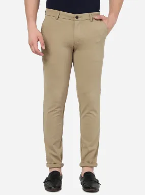 Beige Solid Venice Fit Casual Trouser | JadeBlue