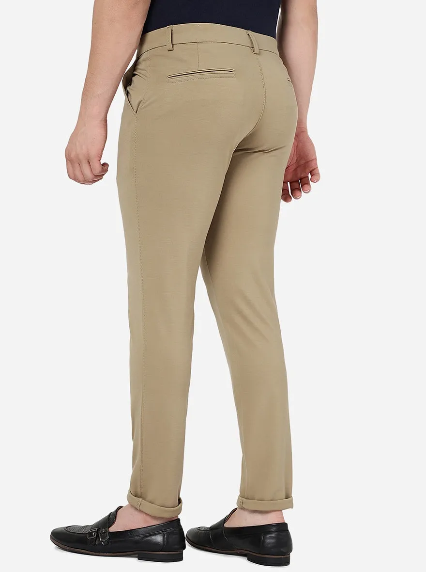 Beige Solid Venice Fit Casual Trouser | JadeBlue