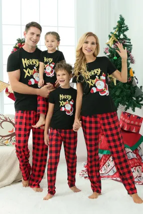 Black & Red Plaid Family Christmas Pajamas with Short Sleeves