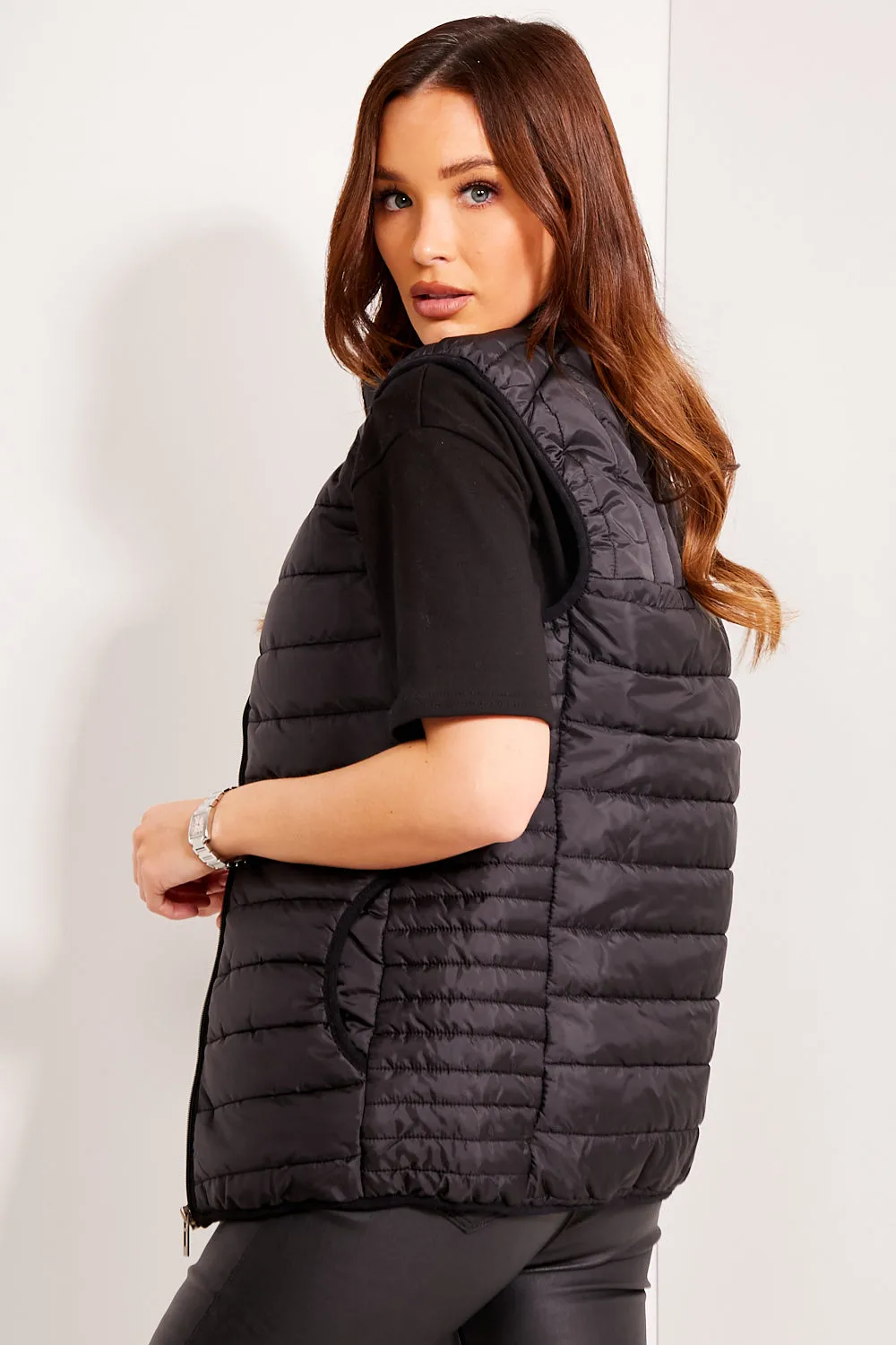 Black Padded Zip Up Gilet