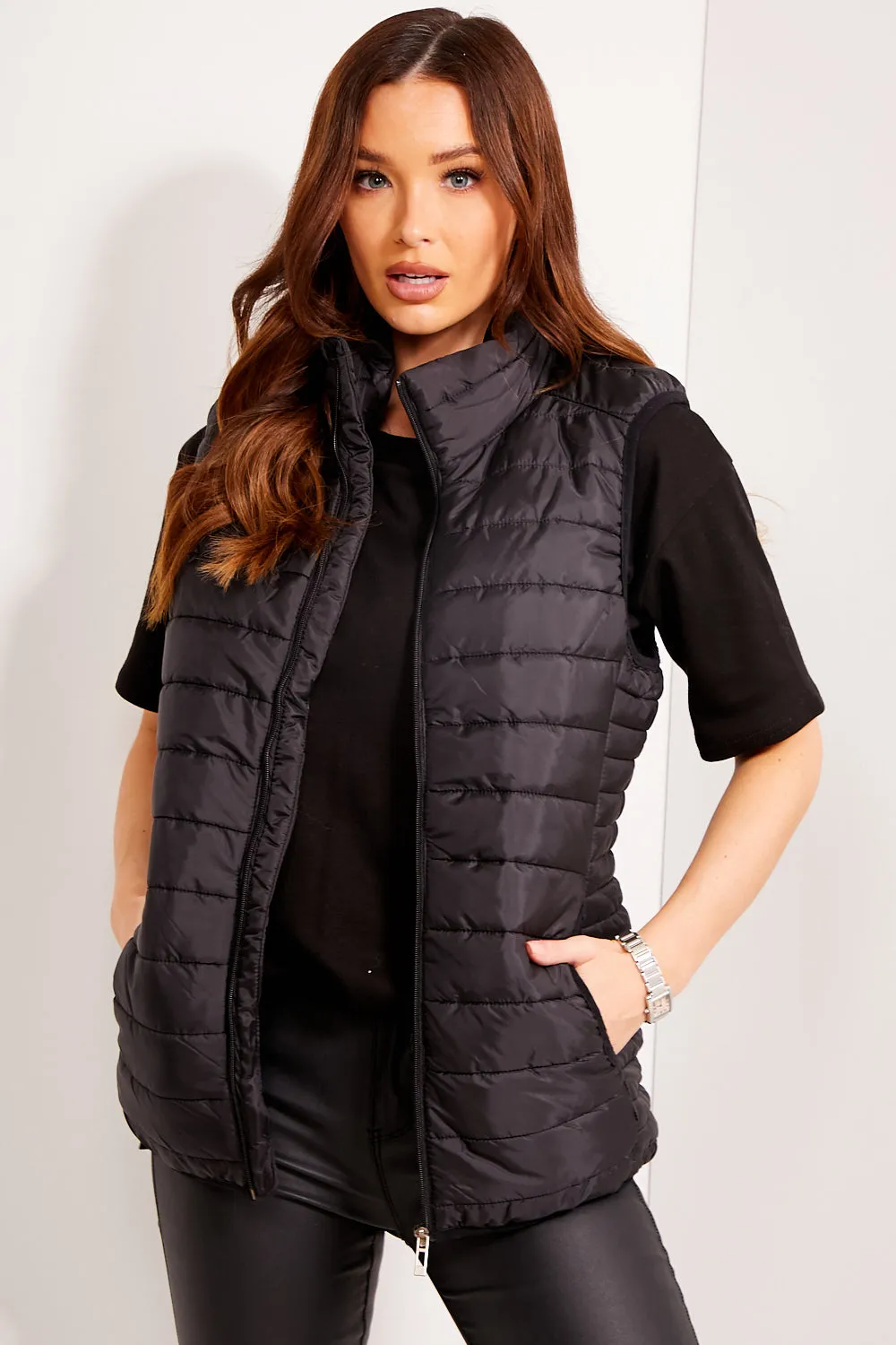 Black Padded Zip Up Gilet