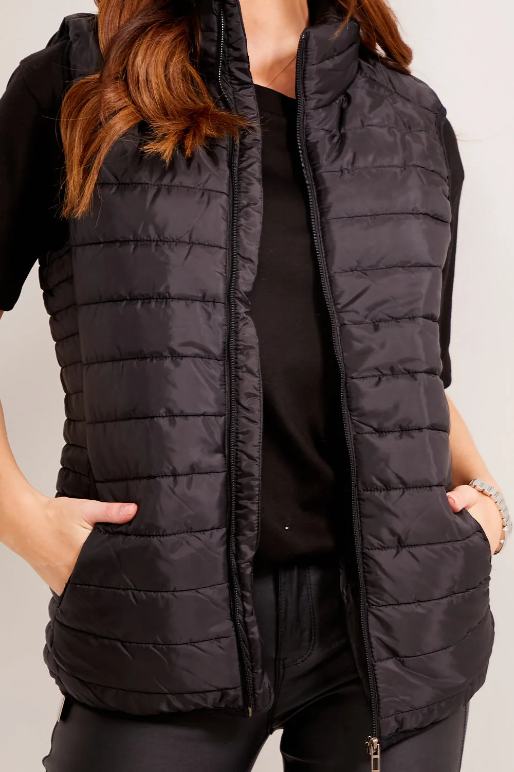 Black Padded Zip Up Gilet