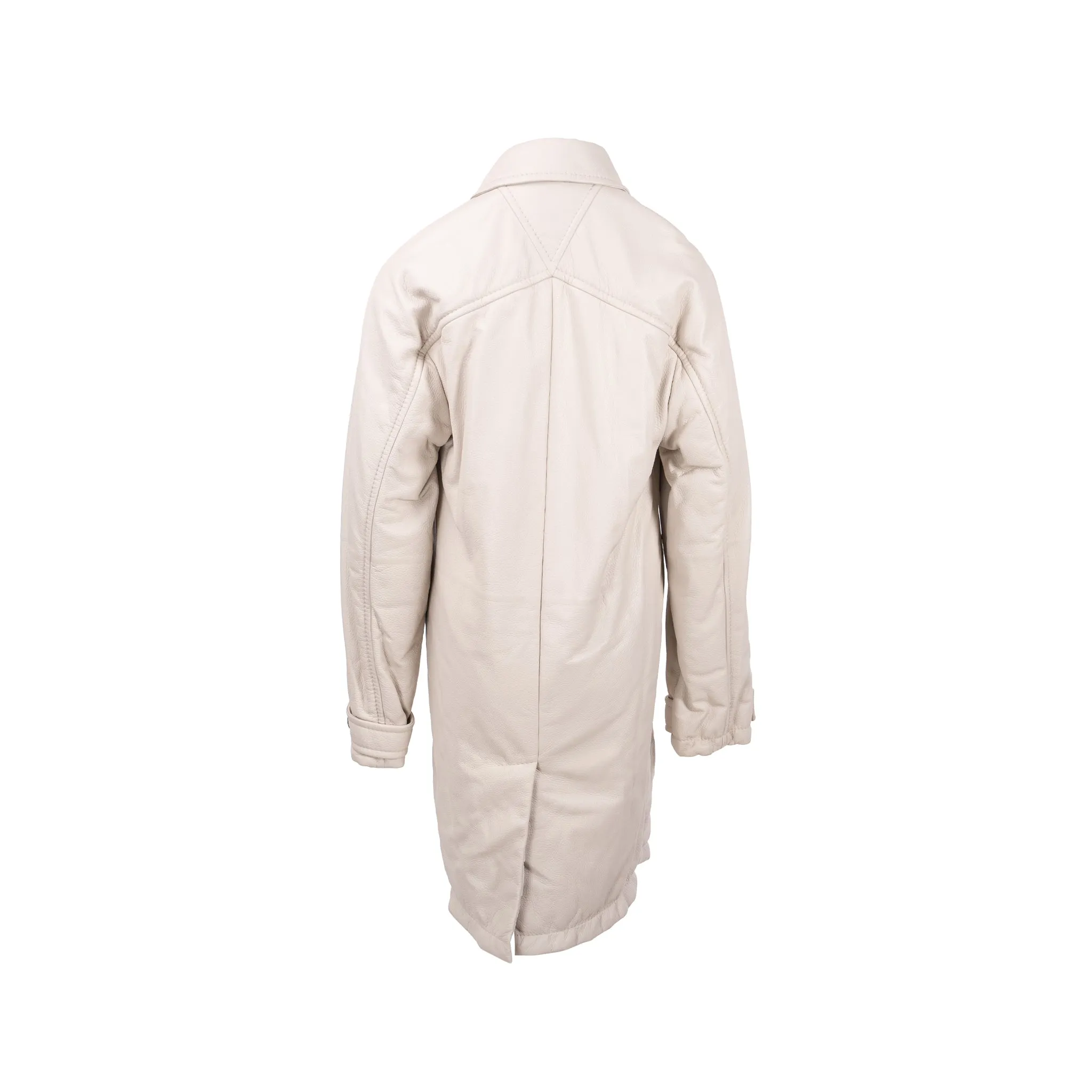 BOTTEGA VENETA Size 44 Long Coat Genuine Leather/Cotton White