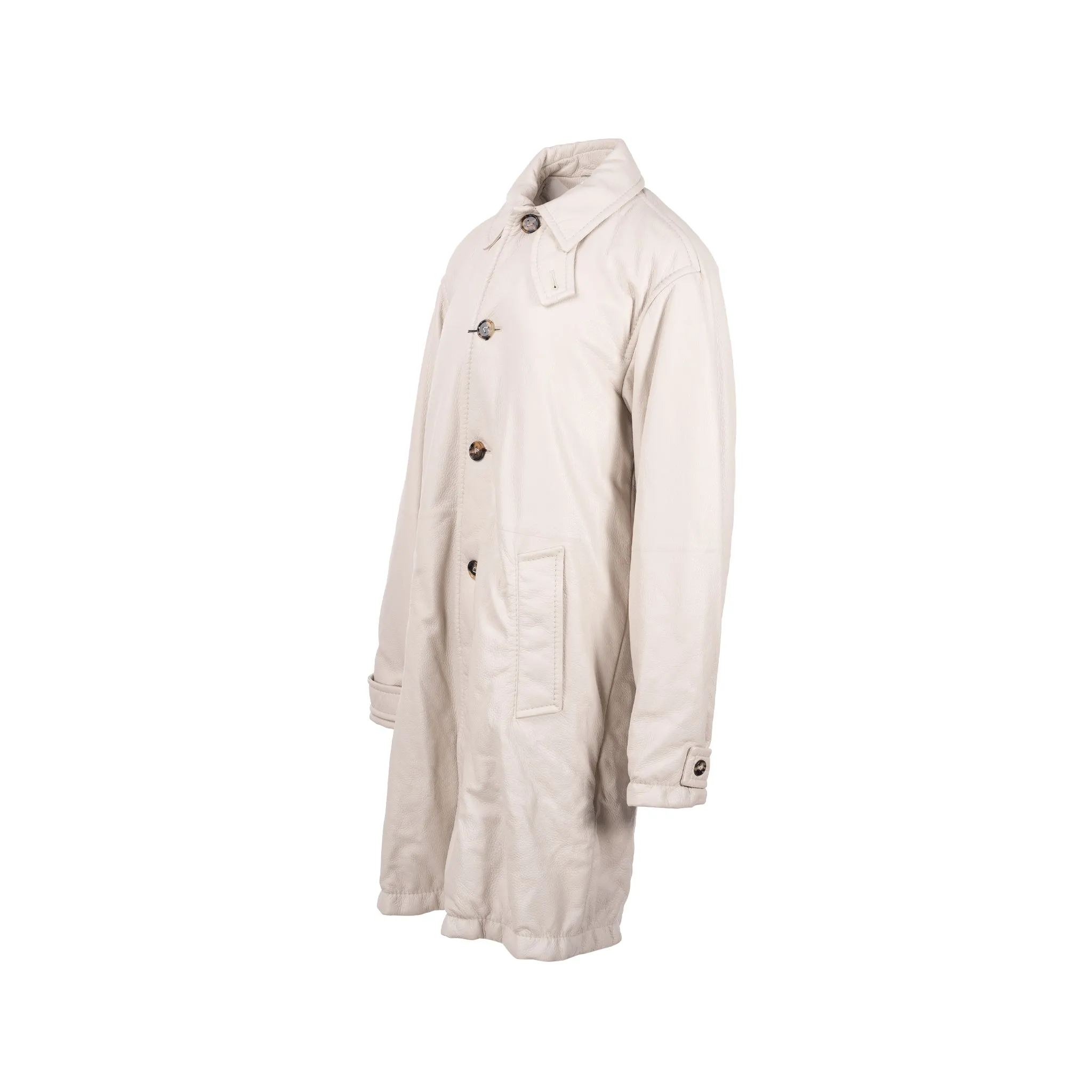 BOTTEGA VENETA Size 44 Long Coat Genuine Leather/Cotton White