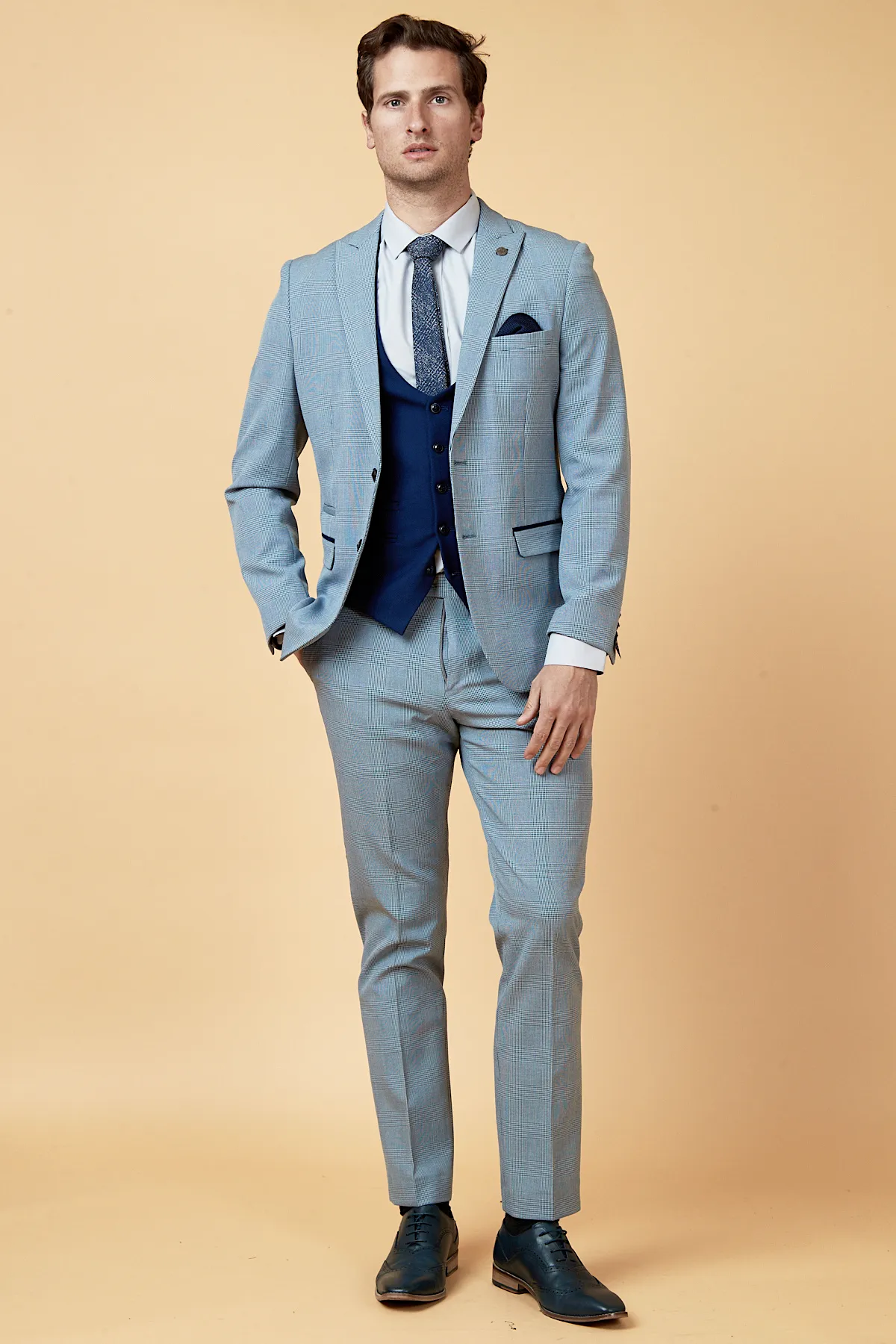 BROMLEY - Sky Check Suit with Kelvin Royal Waistcoat