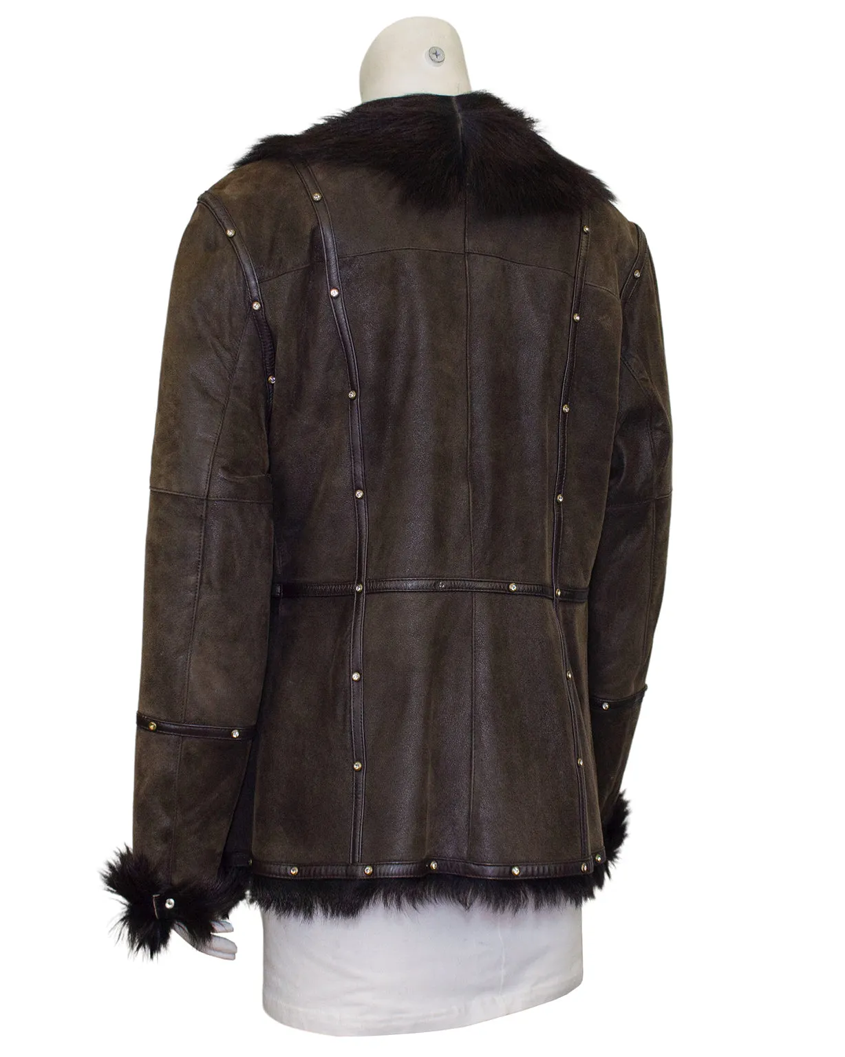 Brown Leather and Fur Coat with Rhinestones