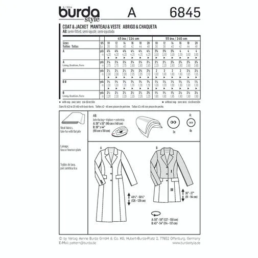 Burda Jacket and Coat 6845