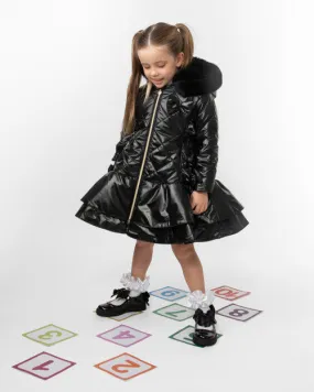 Caramelo Kids Girls Black Quilted Coat with Bow