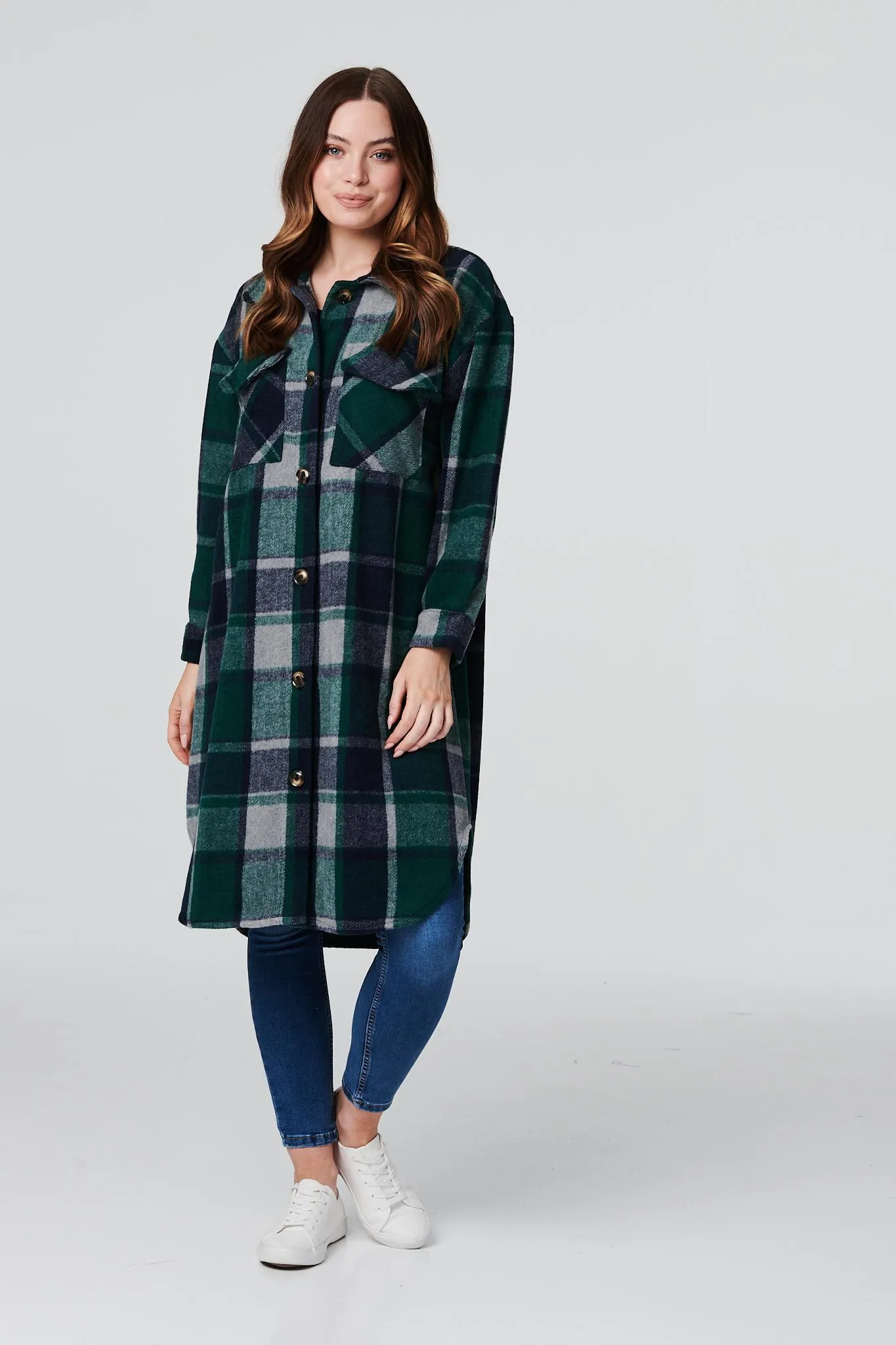 Checked Longline Shacket Coat