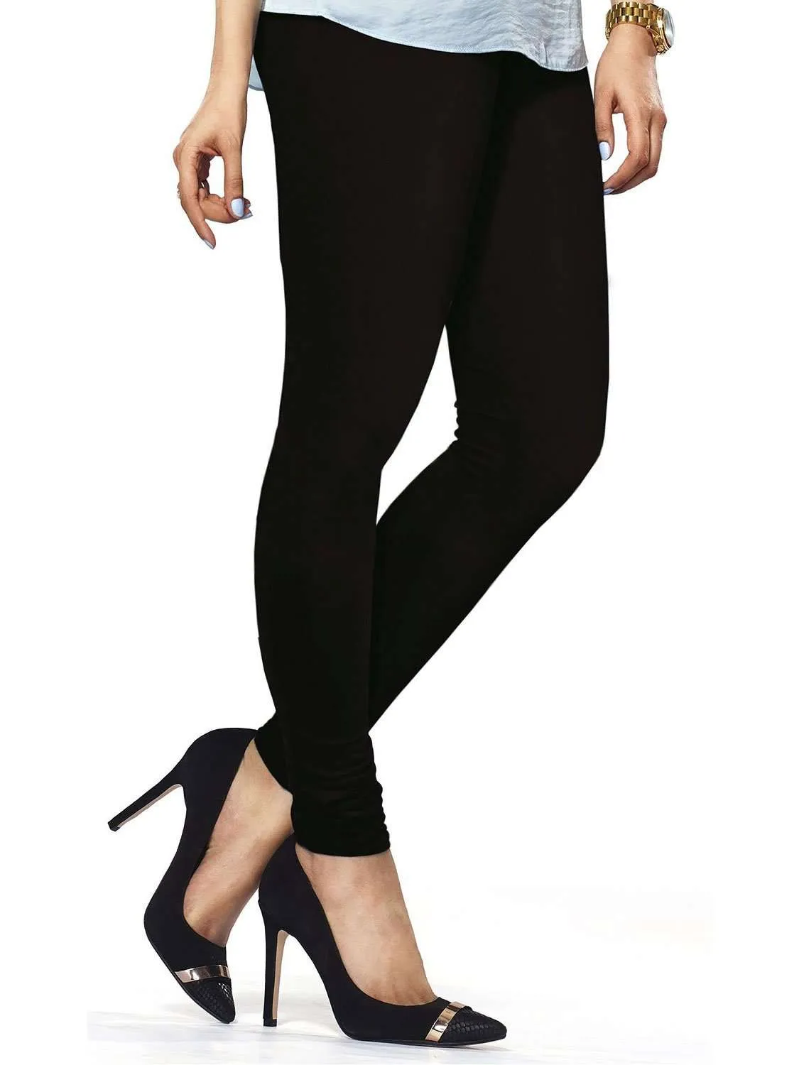 Cotton Lycra Churidar Free Size Black Leggings