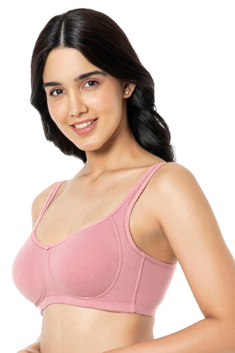 Cotton Super Support Solid Non Padded Non-Wired Bra - Mesa Rose