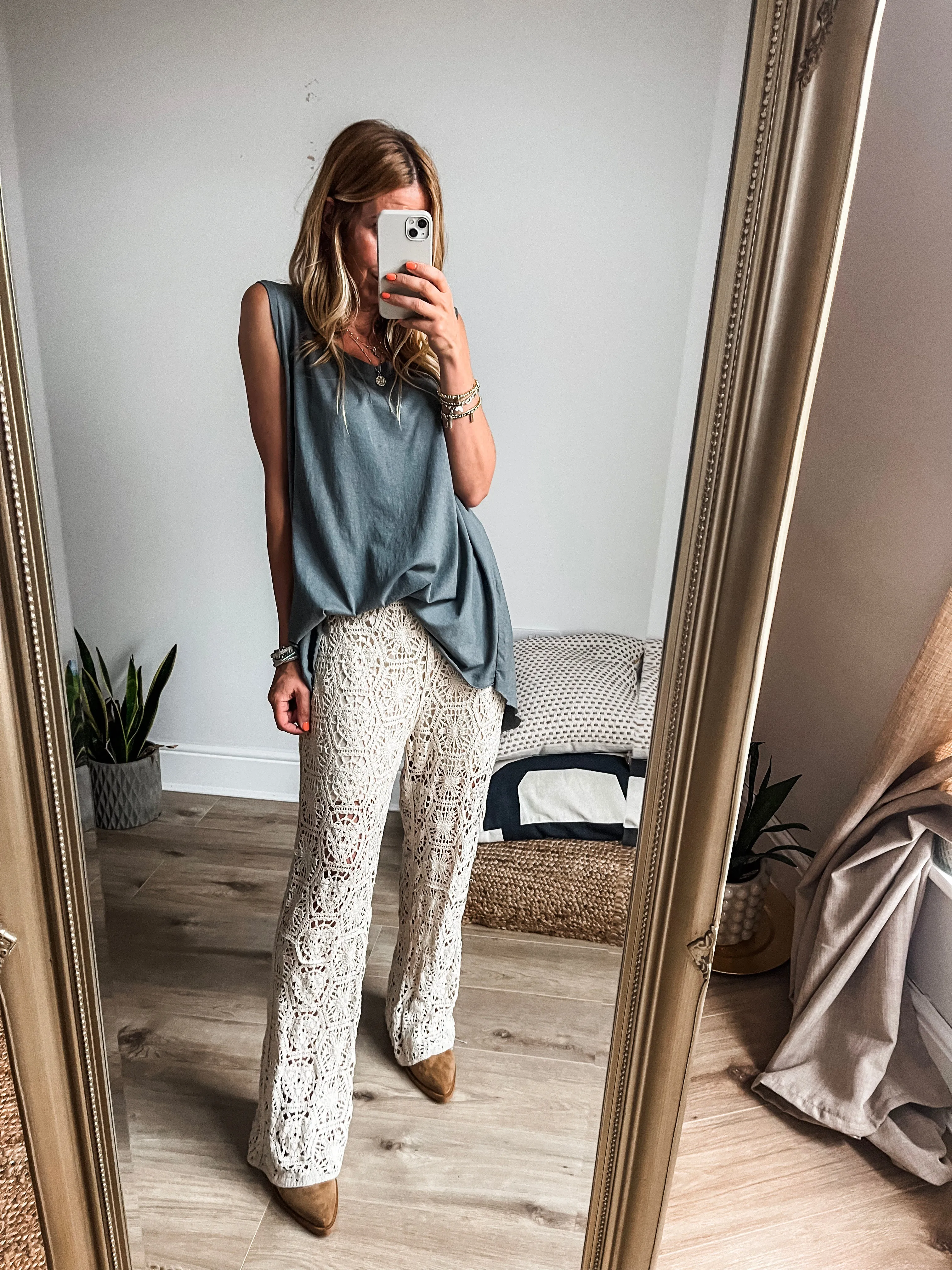 Crochet-look Flared Pants