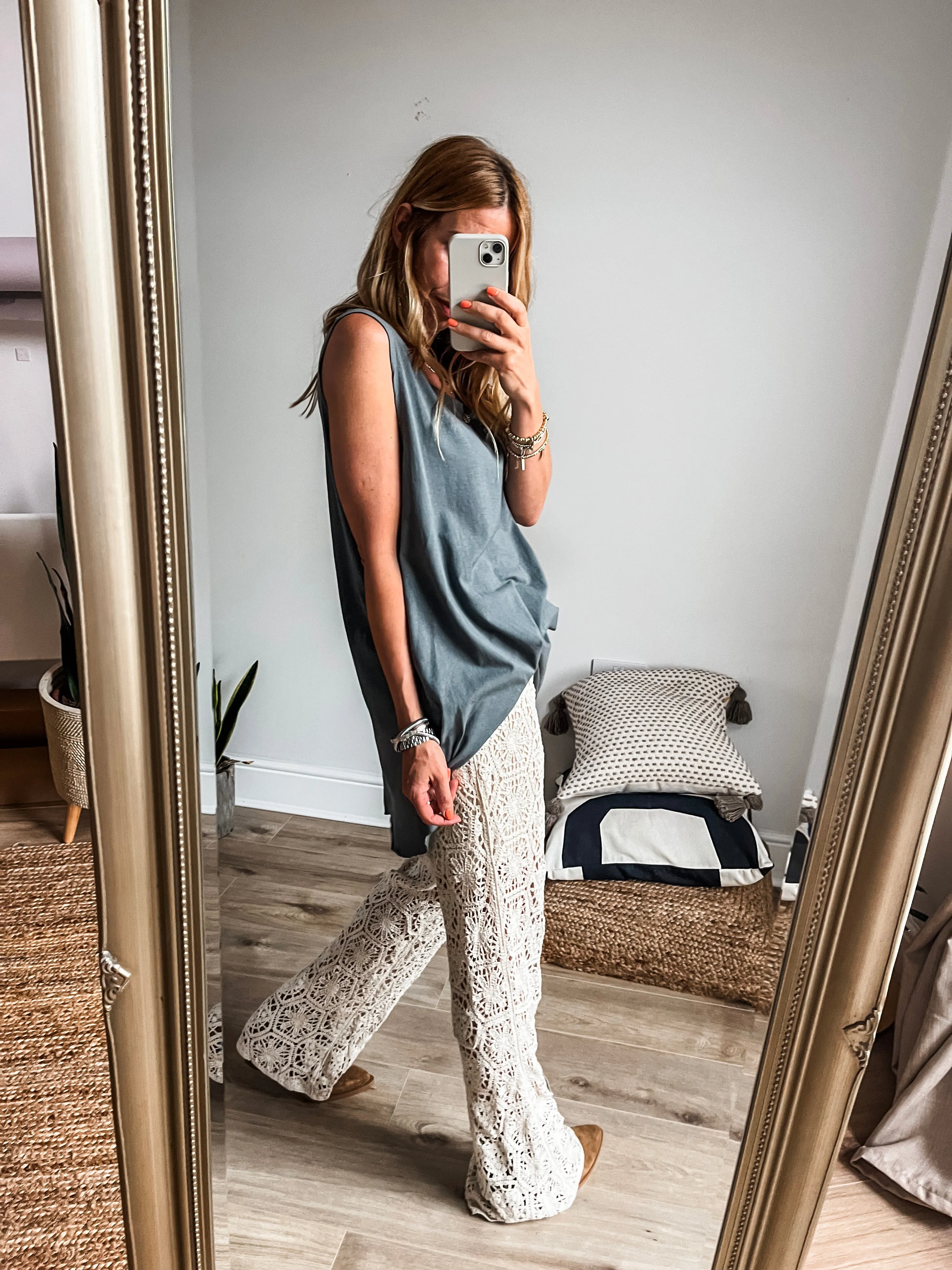 Crochet-look Flared Pants