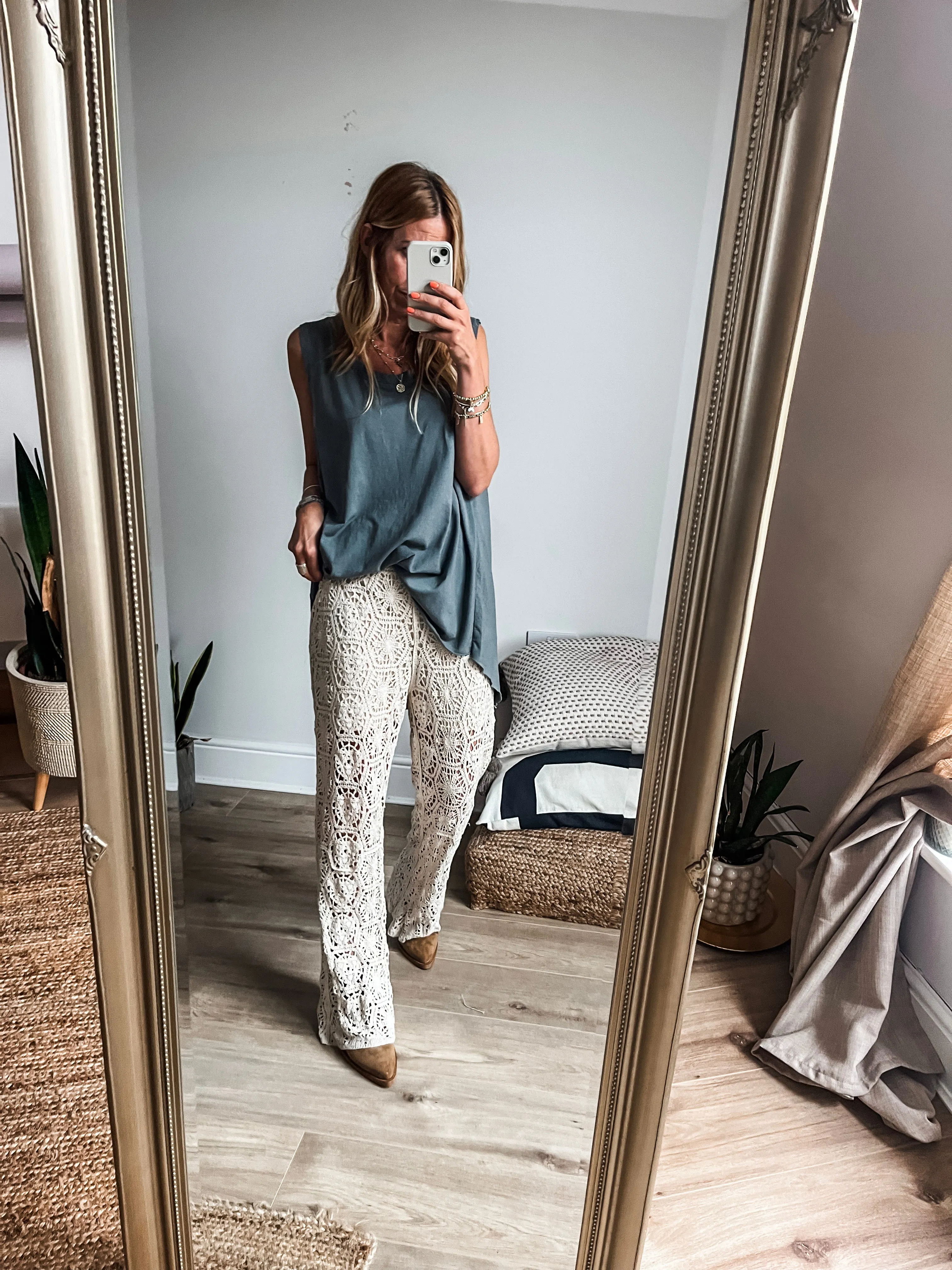 Crochet-look Flared Pants