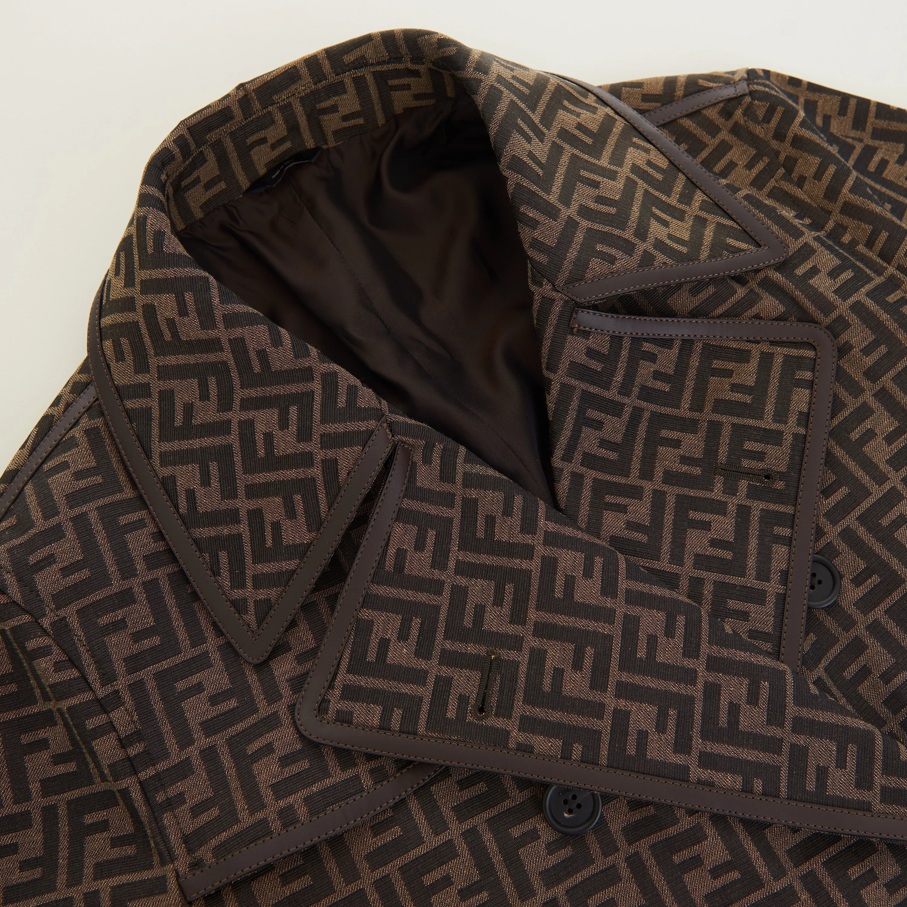 Double Breasted Trench Coat In Brown FF Jacquard Fabric