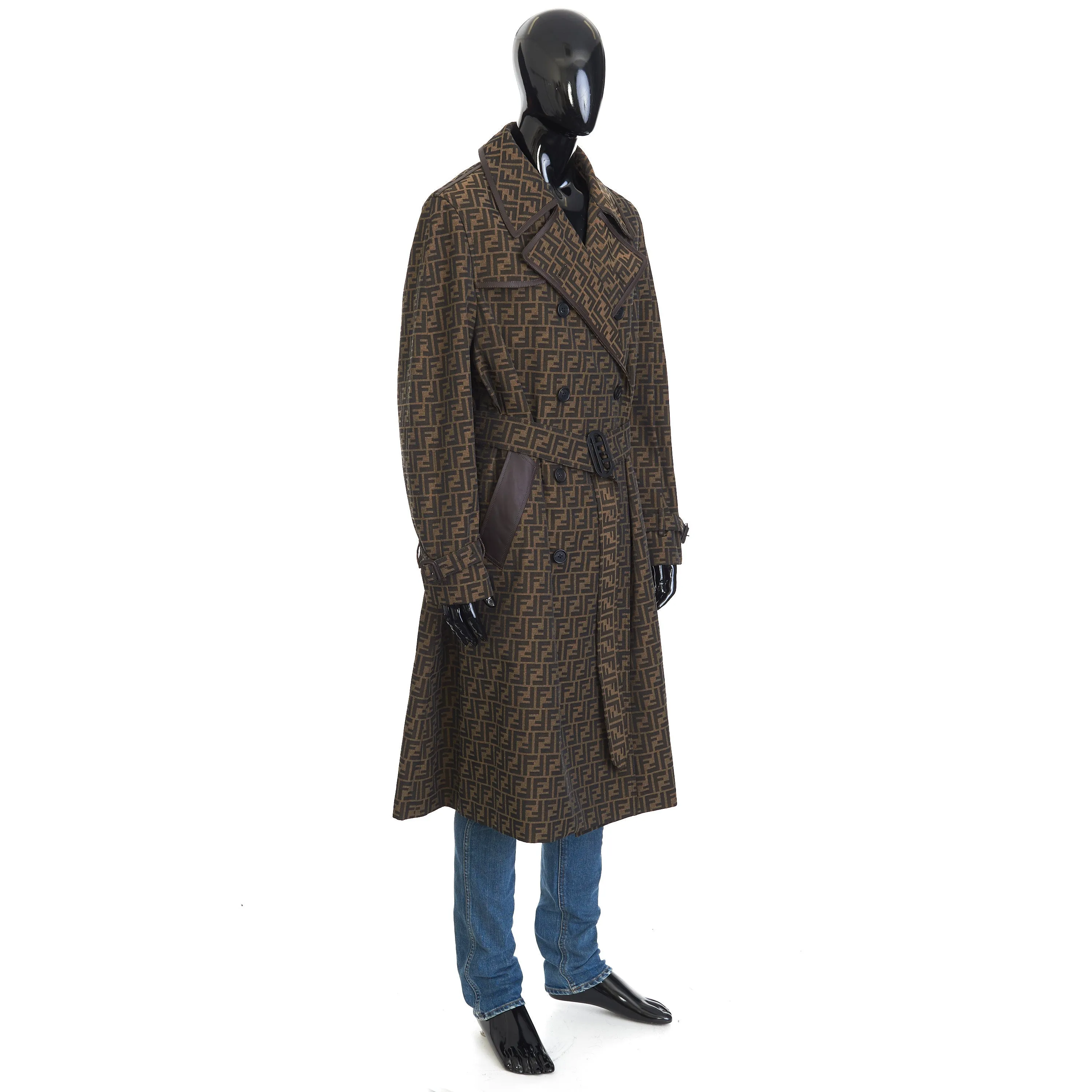 Double Breasted Trench Coat In Brown FF Jacquard Fabric