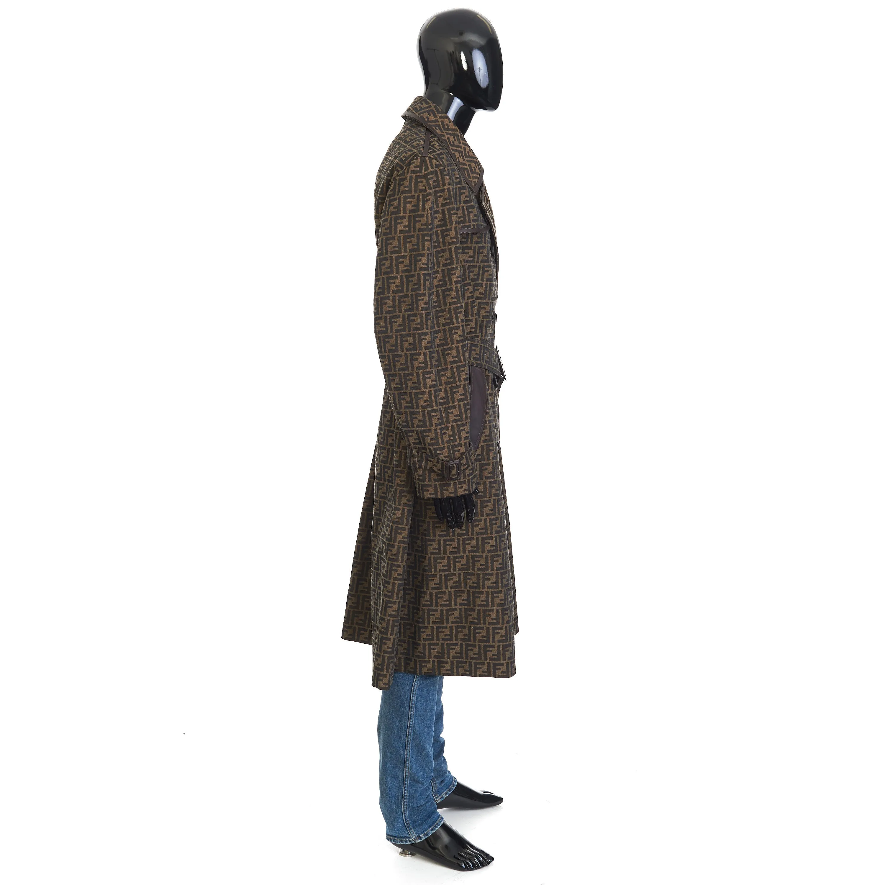 Double Breasted Trench Coat In Brown FF Jacquard Fabric