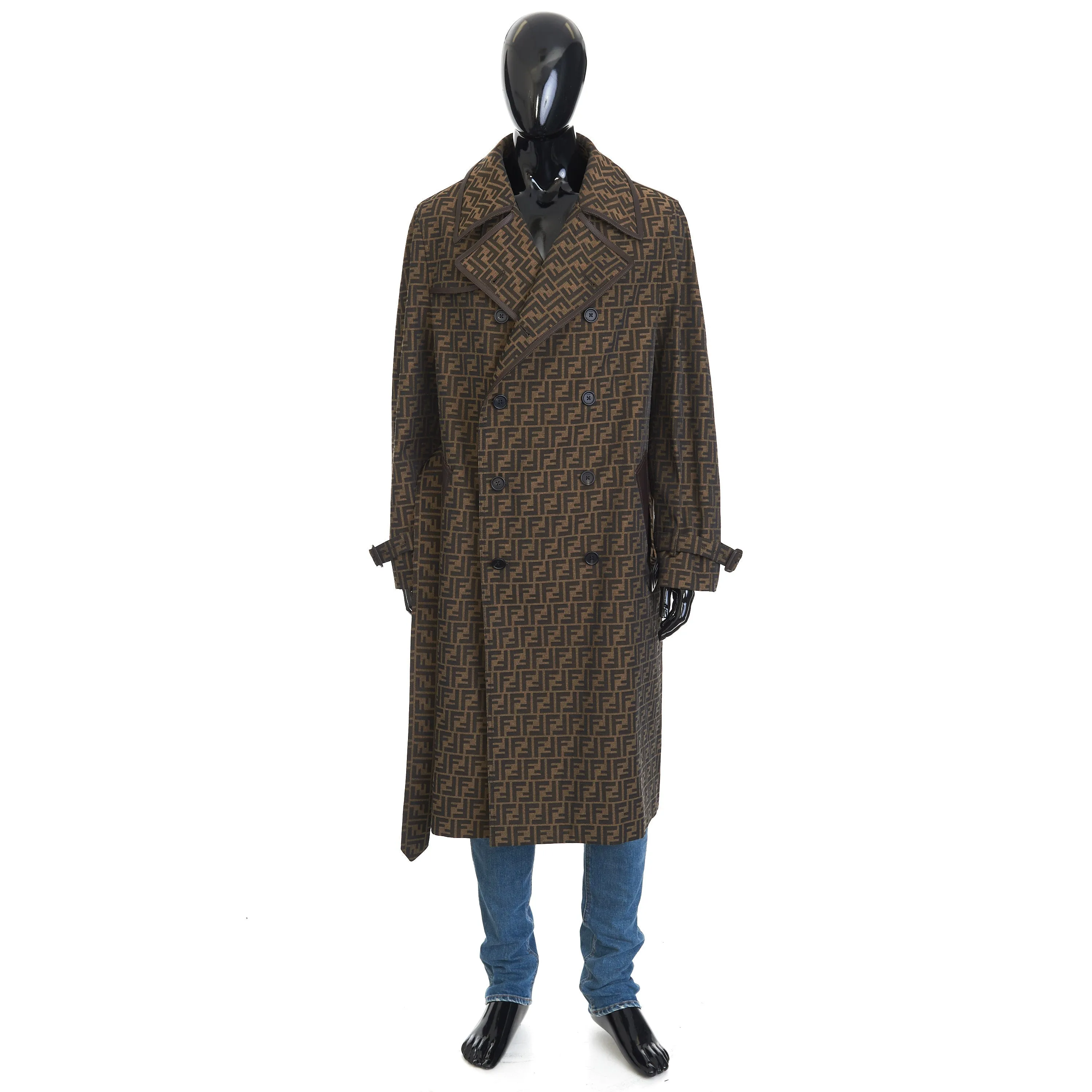 Double Breasted Trench Coat In Brown FF Jacquard Fabric