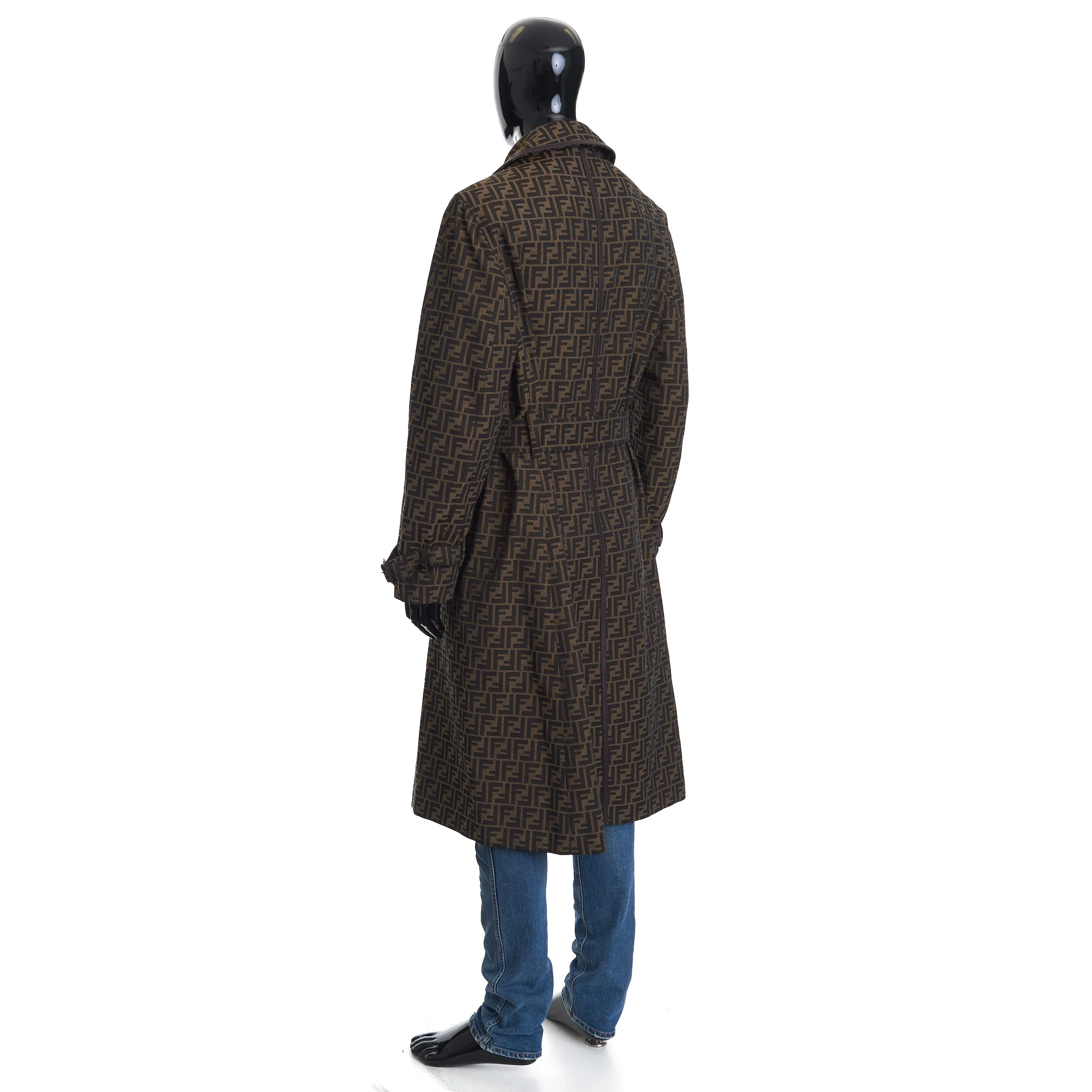 Double Breasted Trench Coat In Brown FF Jacquard Fabric