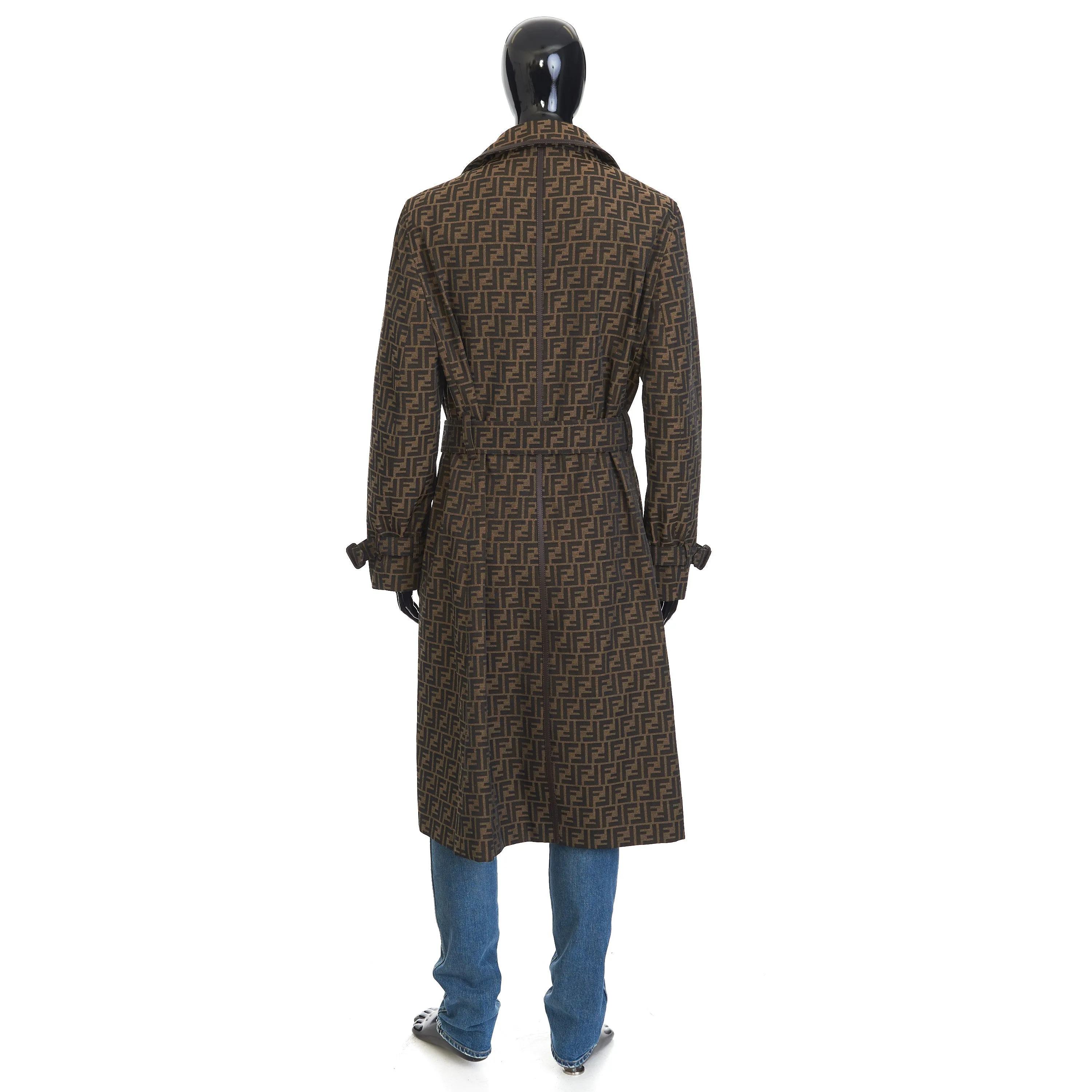 Double Breasted Trench Coat In Brown FF Jacquard Fabric