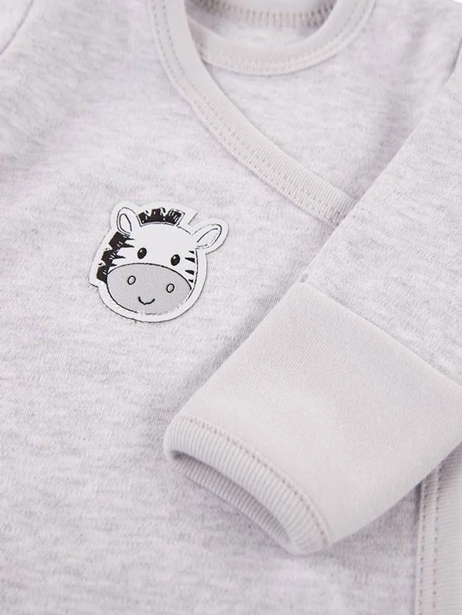 Early Baby Long Sleeved Bodysuit, Cute Zebra Design - Grey