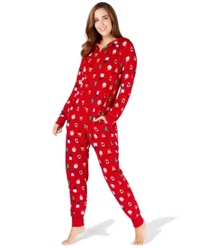 Family PJs Women's Santa and Friends Hooded Fleece Pajamas, Santa/Red, M