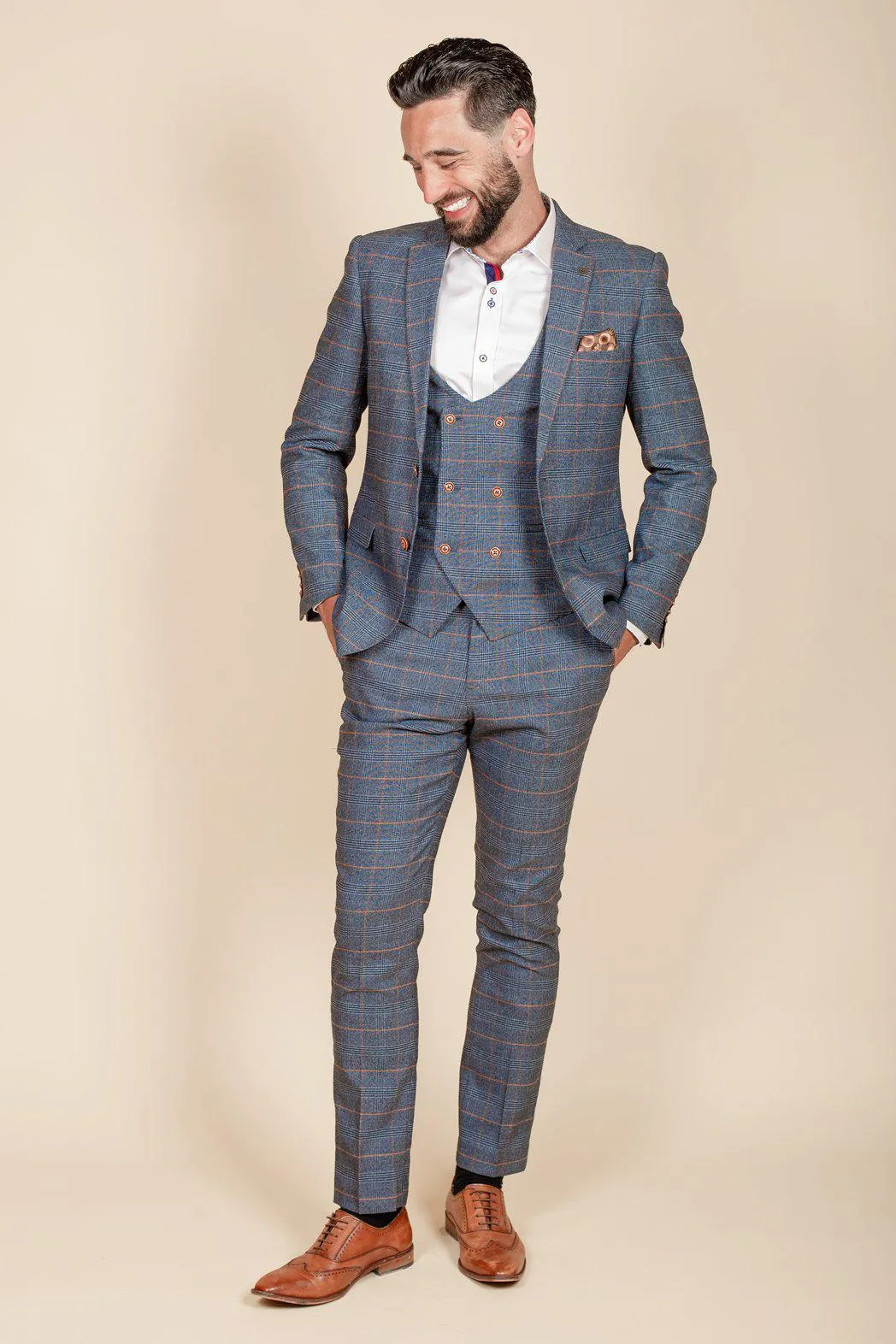 Former Footballer Clinton Morrison In Jenson Sky Blue Check Suit