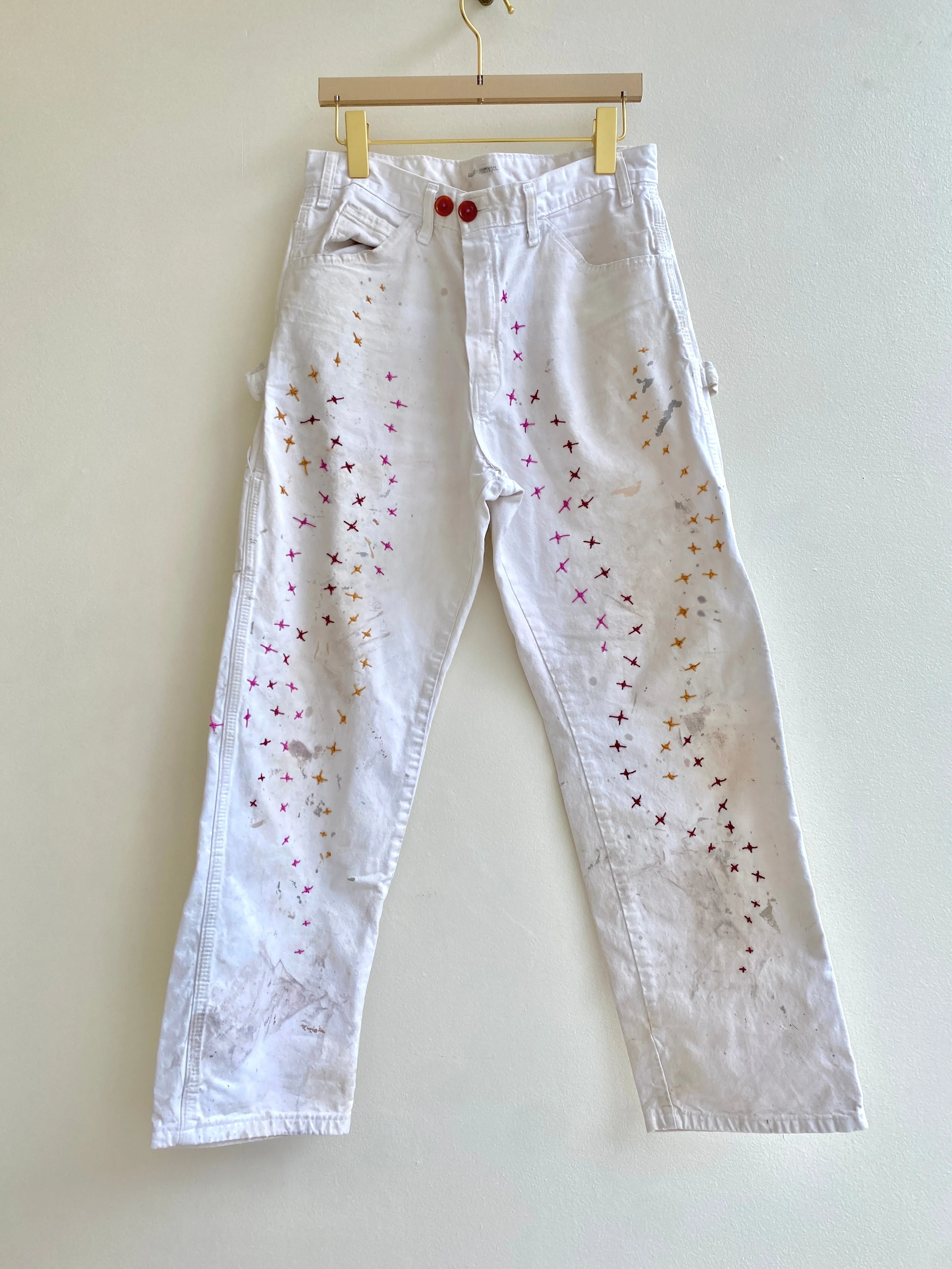 Fuchsia & Mustard Embroidered Star Constellation Painters Pants