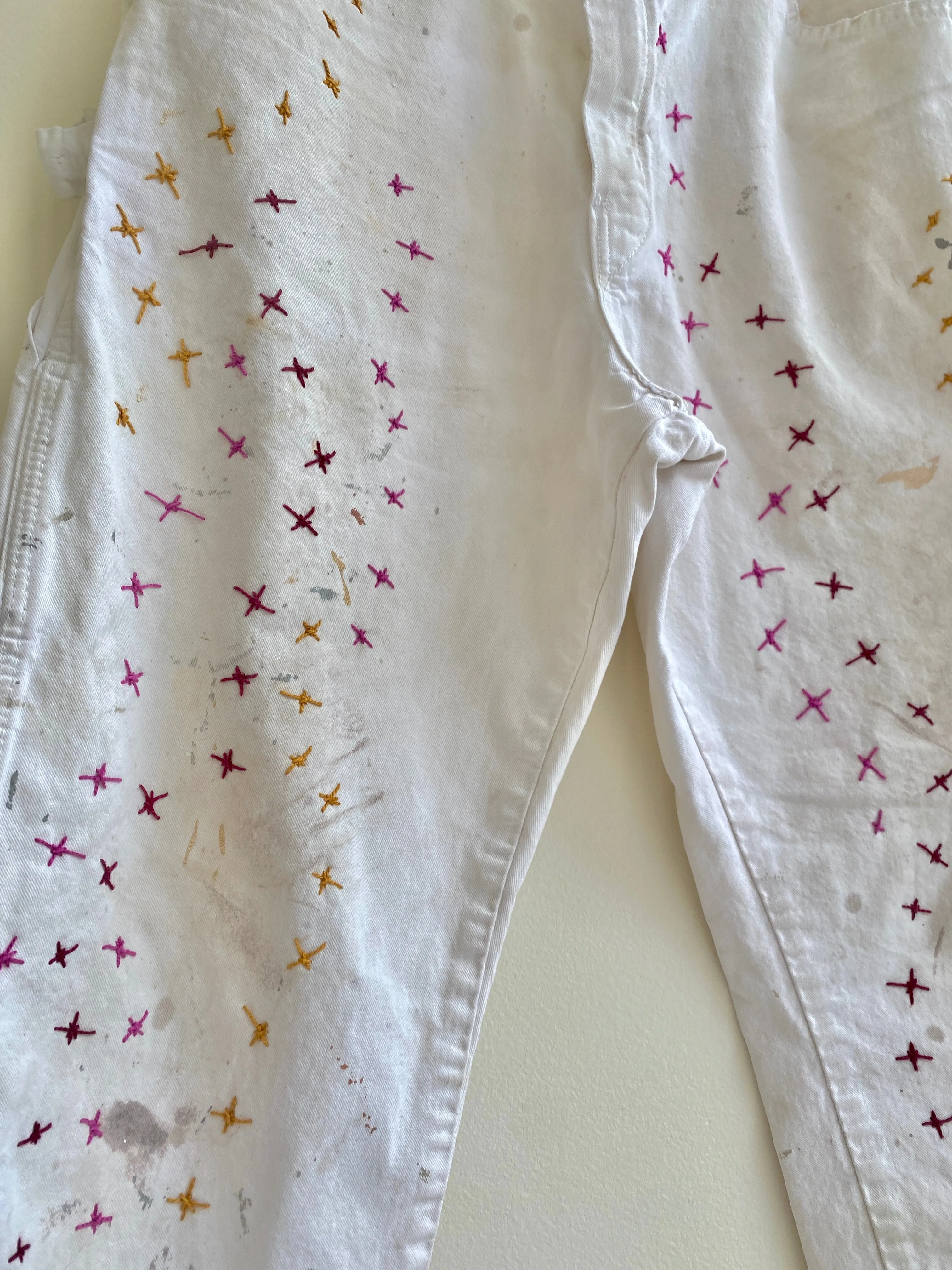 Fuchsia & Mustard Embroidered Star Constellation Painters Pants