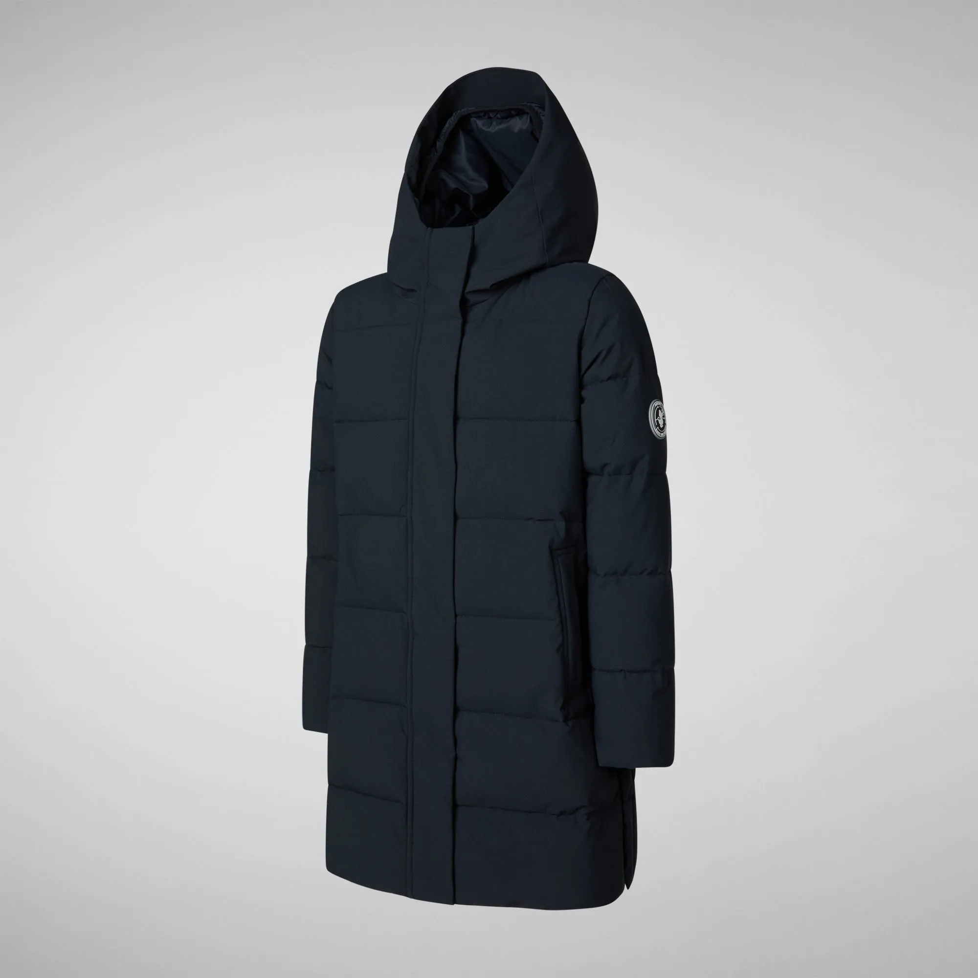 Girls' hooded long parka Selene in blue black