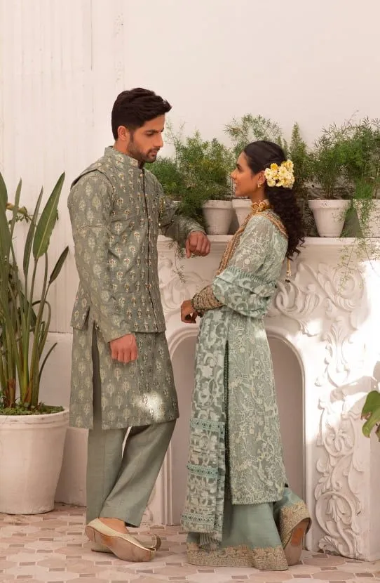 Jade Green Kurta with Straight Pants & Embroidered Waistcoat