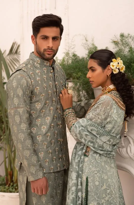 Jade Green Kurta with Straight Pants & Embroidered Waistcoat