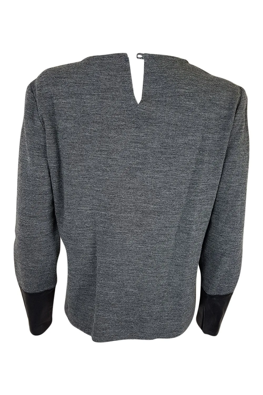 JAEGER Grey Long Sleeved Leather Cuffed Top (M)