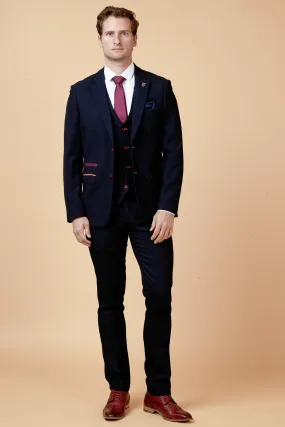 JD4 - Navy Contrast Trim Three Piece Suit