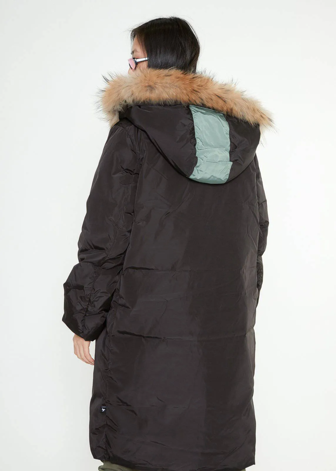 Konus Men's Long Duck Down Hooded Parka with Fur  - Black/Olive