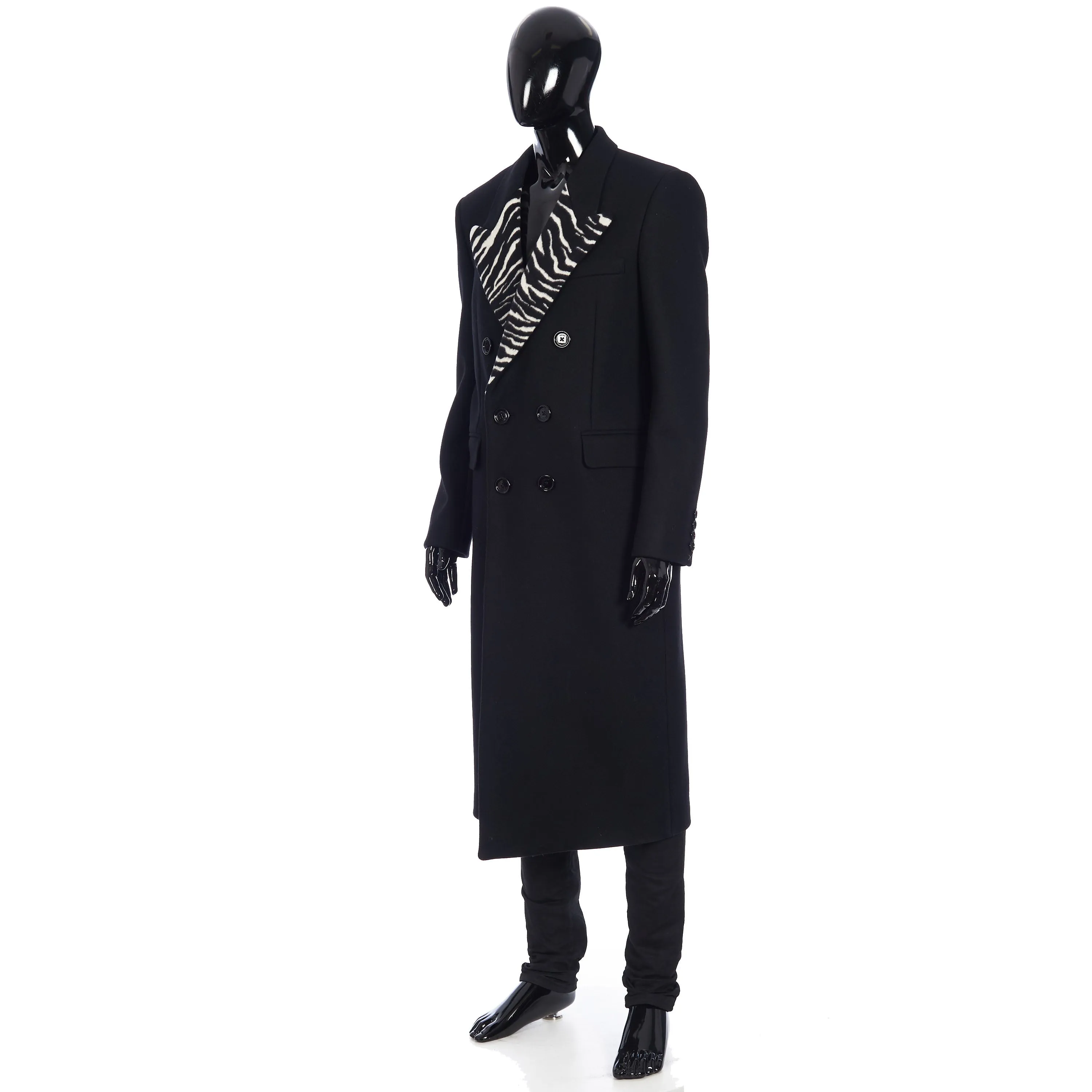 Long Double-Breasted Overcoat with Notch Collar In Tiger Jacquard