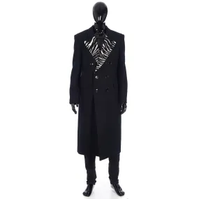 Long Double-Breasted Overcoat with Notch Collar In Tiger Jacquard