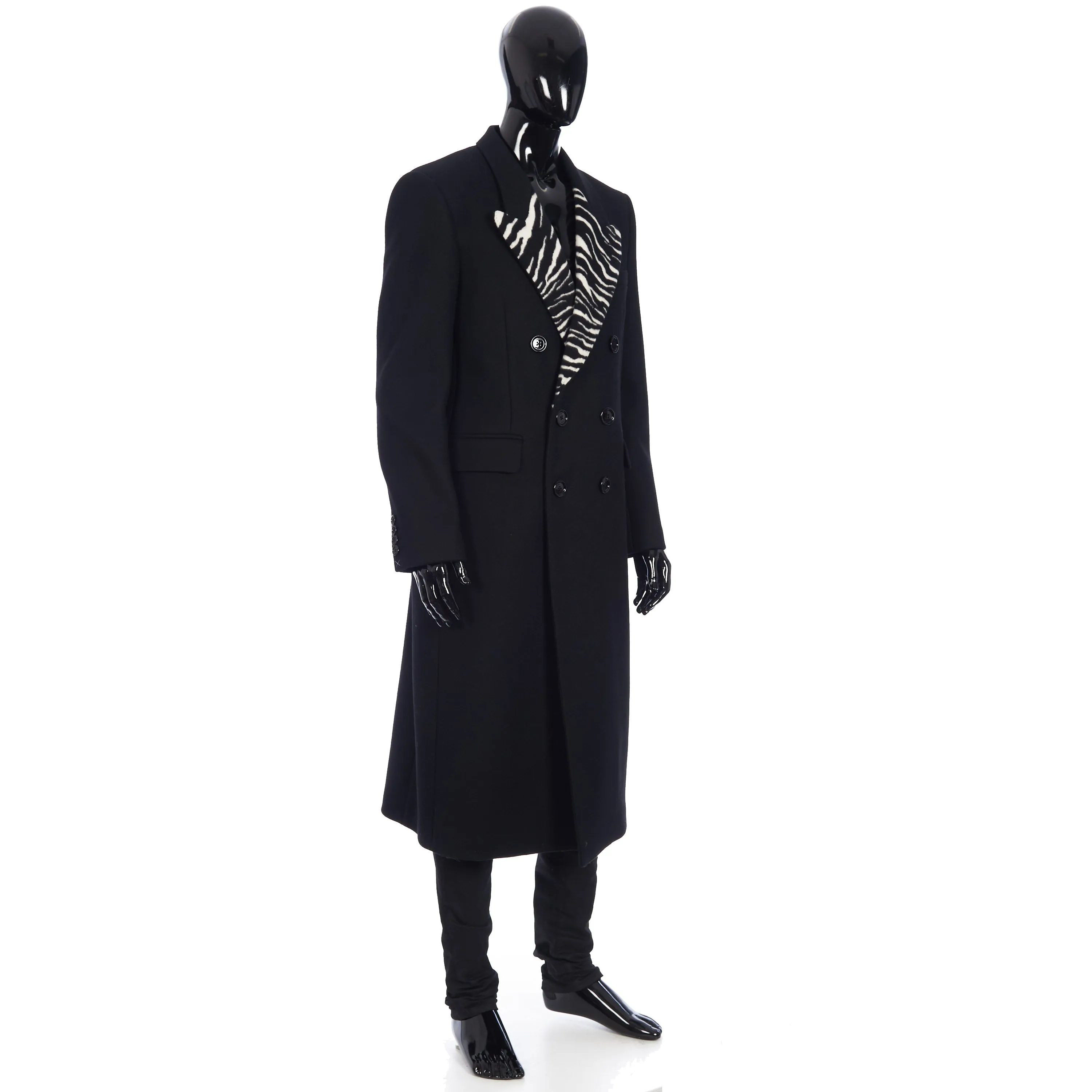 Long Double-Breasted Overcoat with Notch Collar In Tiger Jacquard