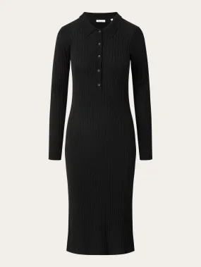 Long sleeved polo rib dress - Tencel™ - Black Jet