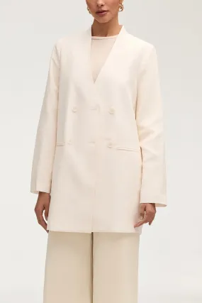 Longline Cupro Linen Oversized Blazer - Off White