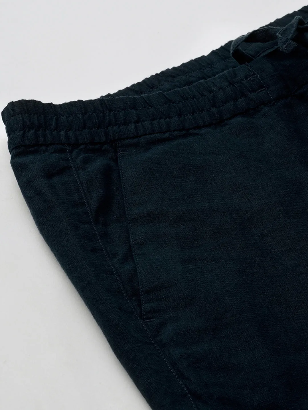 Men's Navy 100% Linen Regular Fit Pant