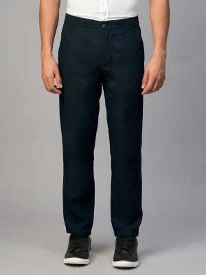 Men's Navy 100% Linen Regular Fit Pant